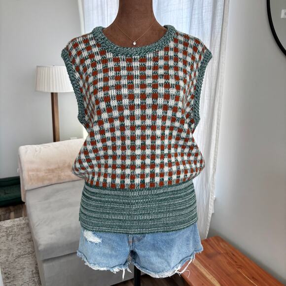 Vintage 1970s Andhurst Checkered Sweater Vest Wintuk 100% Orlon Acrylic Sz Large - Picture 3 of 8